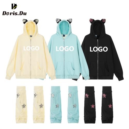 Blank color hoodie with ears        