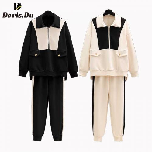 Autumn knitted color match two pieces set        