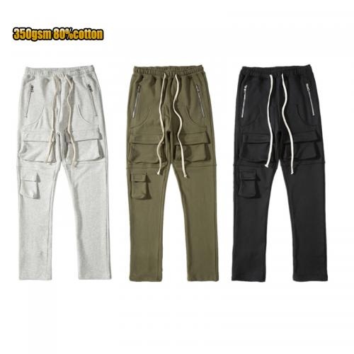 350gsm 80%Cotton Custom Cargo Pants Multi Pocket Zipper Fashion sweat Pants joggers men Sweatpants        