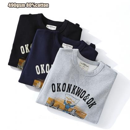 OEM custom 490gsm 80%cotton Printed oversize Long Sleeve print men Sweatshirt and hoodie        