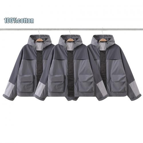 100%cotton Custom Splicing Couple Windproof Oversize Regular Plus Size Men's Zipper Jacket        