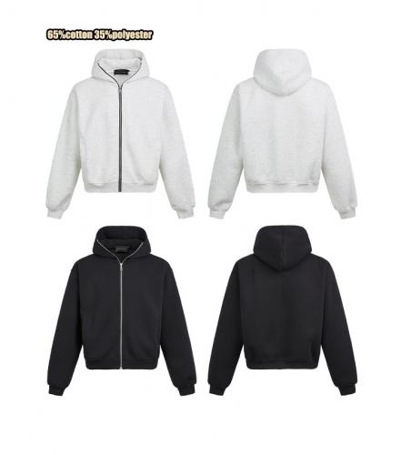 350Gsm Street Custom Warm Cotton Black Plus Size Boxy Unisex Blank Full Face Zip Hoodie        