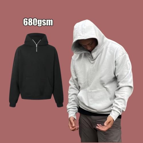680gsm Heavy Ninja Thick Designer Air Layer Loose Casual Custom  Men Half Zip Hoodies        