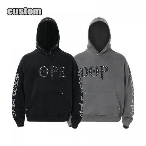 custom bulk design streetwear silk lined polyester oversized boxy mens rhinestone hoodie        